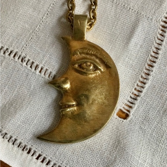 Daniel Harris Aka ZEV Double Sided Crescent Moon Face Necklace - Pendant w Chain - Picture 2 of 7